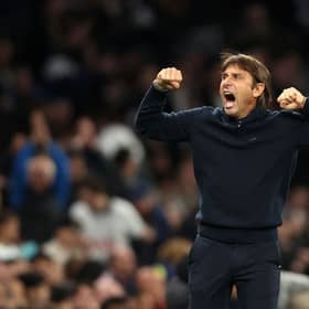  Antonio Conte, Manager of Tottenham Hotspur celebrates after their sides victory during the Premier League match (Photo by Julian Finney/Getty Images)