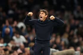  Antonio Conte, Manager of Tottenham Hotspur celebrates after their sides victory during the Premier League match (Photo by Julian Finney/Getty Images)