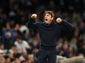  Antonio Conte, Manager of Tottenham Hotspur celebrates after their sides victory during the Premier League match (Photo by Julian Finney/Getty Images)