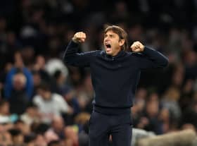  Antonio Conte, Manager of Tottenham Hotspur celebrates after their sides victory during the Premier League match (Photo by Julian Finney/Getty Images)