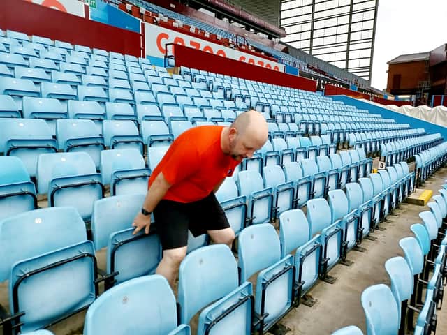 Aston Villa fan spent 35 hours sitting on every single seat at the 42,000 capacity Villa Park to raise money for charity.   