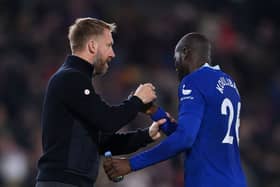 Graham Potter embraces Kalidou Koulibaly of Chelsea after their sides draw during the Premier League match (Photo by Justin Setterfield/Getty Images)