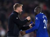 Graham Potter embraces Kalidou Koulibaly of Chelsea after their sides draw during the Premier League match (Photo by Justin Setterfield/Getty Images)