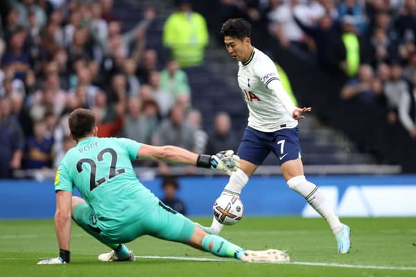 Nick Pope of Newcastle United makes a save from Son Heung-Min of Tottenham Hotspur during the Premier League match (Photo by Julian Finney/Getty Images)