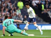 Nick Pope of Newcastle United makes a save from Son Heung-Min of Tottenham Hotspur during the Premier League match (Photo by Julian Finney/Getty Images)