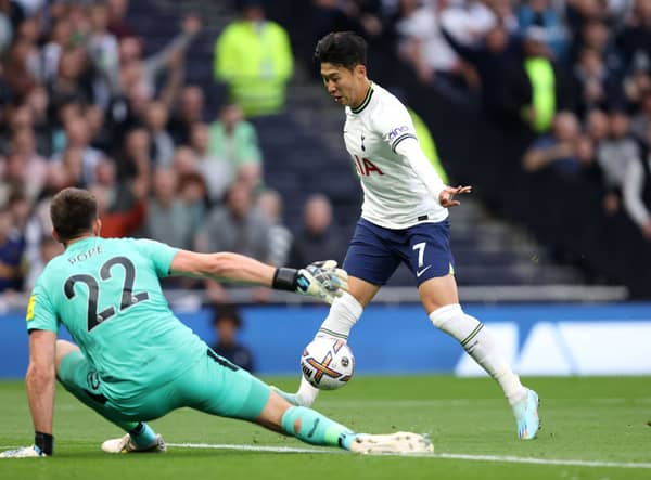 Nick Pope of Newcastle United makes a save from Son Heung-Min of Tottenham Hotspur during the Premier League match (Photo by Julian Finney/Getty Images)