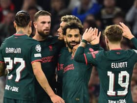 Liverpool celebrate scoring against Ajax. Picture: Andrew Powell/Liverpool FC via Getty Images