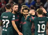 Liverpool celebrate scoring against Ajax. Picture: Andrew Powell/Liverpool FC via Getty Images