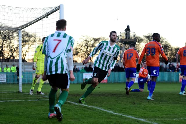 Robbie Dale opens the scoring as Blyth Spartans take the lead against Birmingham City in an FA Cup third round tie in January 2015 (Getty Images)