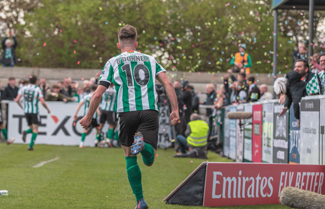 Blyth Spartans celebrate their late equaliser in the FA Cup fourth qualifying round tie against Wrexham (photo - Paul Scott)