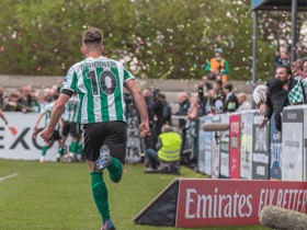 Blyth Spartans celebrate their late equaliser in the FA Cup fourth qualifying round tie against Wrexham (photo - Paul Scott)