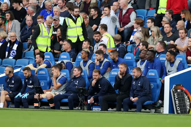 Graham Potter, Head Coach of Chelsea looks on during the Premier League match between Brighton & Hove Albion and Chelsea (Photo by Alex Pantling/Getty Images)