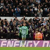 Nick Pope celebrates Newcastle United’s victory following a penalty shoot out in the Carabao Cup Third Round tie with  (Photo by Stu Forster/Getty Images)