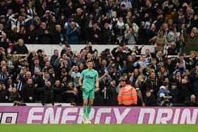 Nick Pope celebrates Newcastle United’s victory following a penalty shoot out in the Carabao Cup Third Round tie with  (Photo by Stu Forster/Getty Images)