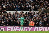 Nick Pope celebrates Newcastle United’s victory following a penalty shoot out in the Carabao Cup Third Round tie with  (Photo by Stu Forster/Getty Images)