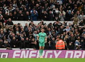 Nick Pope celebrates Newcastle United’s victory following a penalty shoot out in the Carabao Cup Third Round tie with  (Photo by Stu Forster/Getty Images)