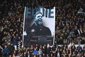A flag in the Gallowgate in honour of Head Coach Eddie Howe during the Premier League match between Newcastle United and Aston Villa  (Photo by Stu Forster/Getty Images)