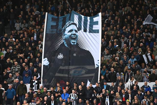 A flag in the Gallowgate in honour of Head Coach Eddie Howe during the Premier League match between Newcastle United and Aston Villa  (Photo by Stu Forster/Getty Images)