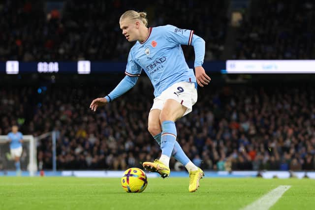Erling Haaland is a doubt for the Premier League meeting between Manchester City and Brentford. Credit: Getty.