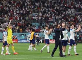 Gareth Southgate leads his England players in thanking fans after the 6-2 win over Iran in Qatar.