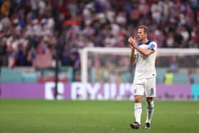 Harry Kane of England applauds fans after the 0-0 draw during the FIFA World Cup Qatar 2022 Group B match between England  (Photo by Ryan Pierse/Getty Images)