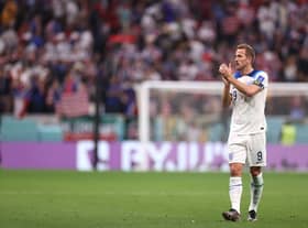 Harry Kane of England applauds fans after the 0-0 draw during the FIFA World Cup Qatar 2022 Group B match between England  (Photo by Ryan Pierse/Getty Images)
