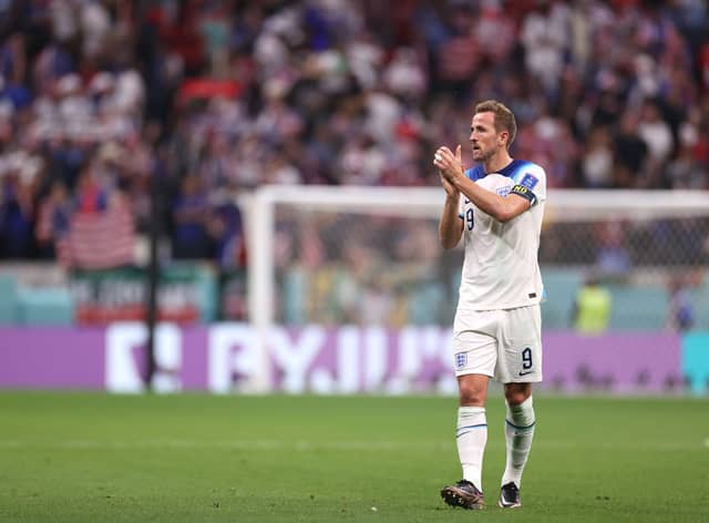 Harry Kane of England applauds fans after the 0-0 draw during the FIFA World Cup Qatar 2022 Group B match between England  (Photo by Ryan Pierse/Getty Images)