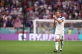Harry Kane of England applauds fans after the 0-0 draw during the FIFA World Cup Qatar 2022 Group B match between England  (Photo by Ryan Pierse/Getty Images)
