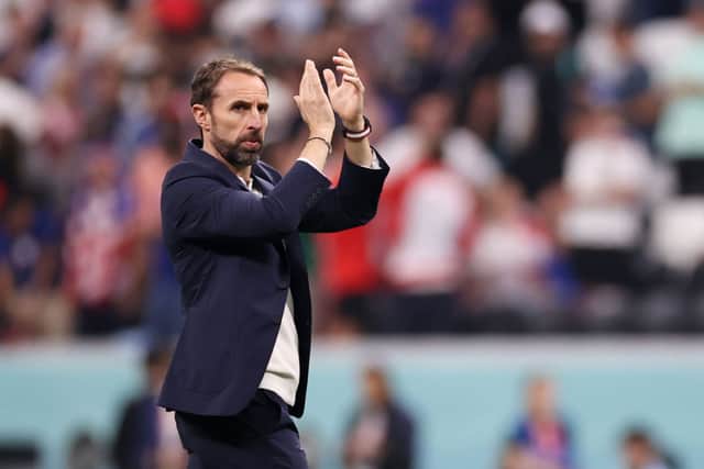 Gareth Southgate, Head Coach of England, acknowledges the fans following the FIFA World Cup Qatar 2022 Group B match (Photo by Ryan Pierse/Getty Images)