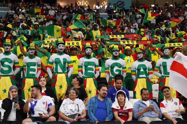 Senegal fans show their support for their side in the World Cup game against England (Photo by Clive Brunskill/Getty Images)