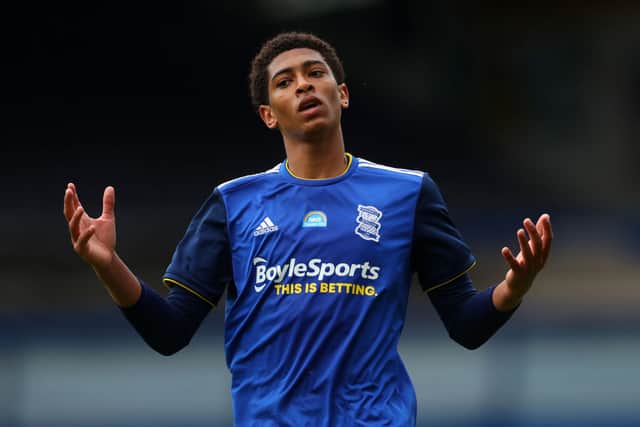 Jude Bellingham of Birmingham City reacts during the Sky Bet Championship match between Birmingham City and Huddersfield Town (Photo by Catherine Ivill/Getty Images)