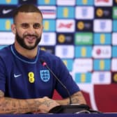  Kyle Walker speaks during an England press conference at Al Wakrah Stadium on December 07  (Photo by Alex Pantling/Getty Images)