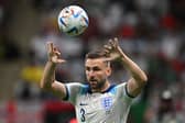  Luke Shaw puts the ball back in play from the touchline during the Qatar 2022 World Cup round of 16 football match between England and Senegal 