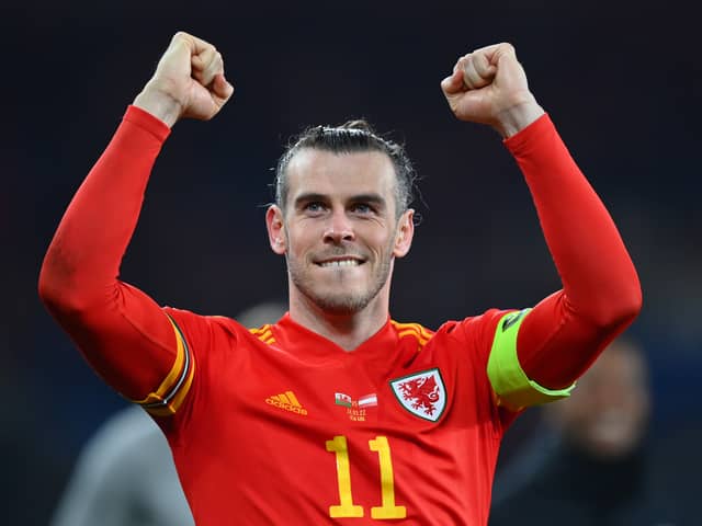 Bale celebrates a win for Wales in March 2022