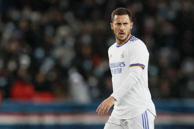 Eden Hazard pictured during a soccer game between French club Paris Saint-Germain and Spanish club Real Madrid (Photo by BRUNO FAHY/BELGA MAG/AFP via Getty Images)