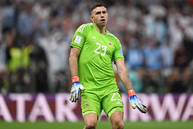 Emiliano Martinez celebrates after his team scored in the penalty shootout (Getty Images)