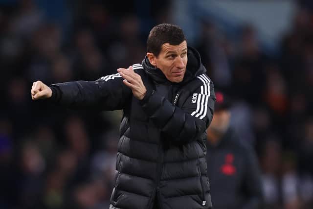 Javi Gracia, Manager of Leeds United, gestures during the Premier League match between Leeds United and Liverpool FC at Elland Road on April 17, 2023 in Leeds, England. (Photo by Naomi Baker/Getty Images)