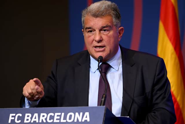 Barcelona president Joan Laporta during his press conference on Monday