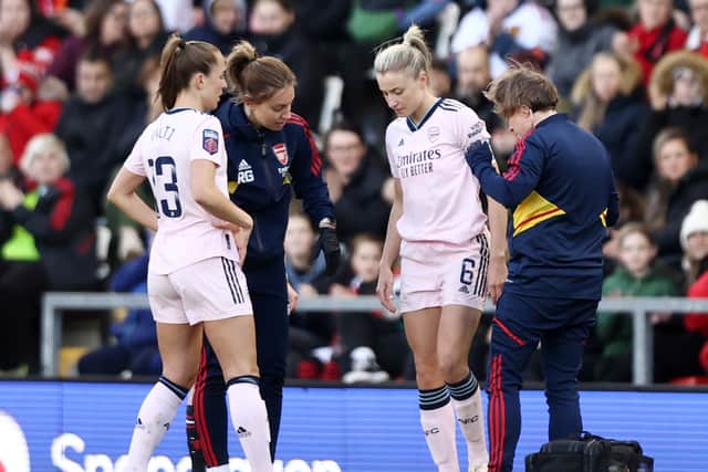 Leah Williamson has been added to Arsenal’s extensive injury list after going off against Manchester United in midweek.