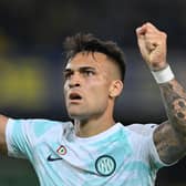 Lautaro Martínez of Inter Milan celebrates scoring a goal