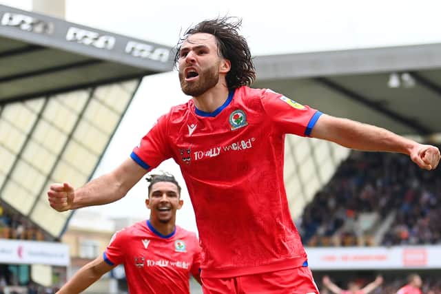 Ben Brereton Díaz celebrates his final goal for Blackburn Rovers.