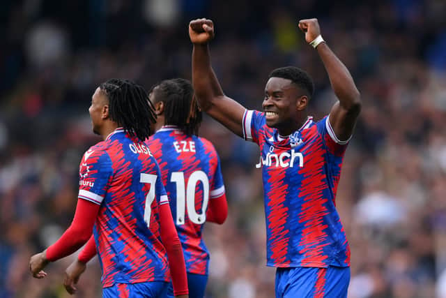 Marc Guehi of Crystal Palace celebrates after teammate Jordan Ayew (not pictured) scores  (Photo by Stu Forster/Getty Images)