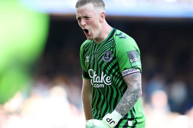 Jordan Pickford celebrates during Everton’s victory over Bournemouth. Picture: Jan Kruger/Getty Images