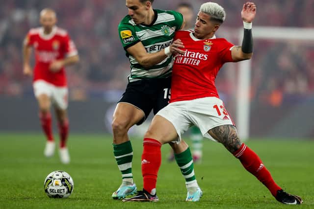 Ugarte goes toe to toe with his potential future team-mate Enzo Fernández in January.