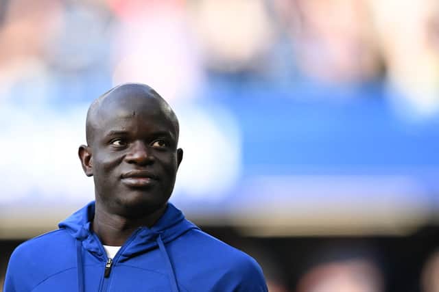 Chelsea’s French midfielder N’Golo Kante reacts at the end of the English Premier League football match  (Photo by JUSTIN TALLIS/AFP via Getty Images)