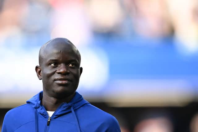 Chelsea’s French midfielder N’Golo Kante reacts at the end of the English Premier League football match (Photo by JUSTIN TALLIS/AFP via Getty Images)