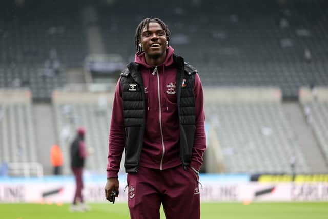 Romeo Lavia of Southampton inspects the pitch 