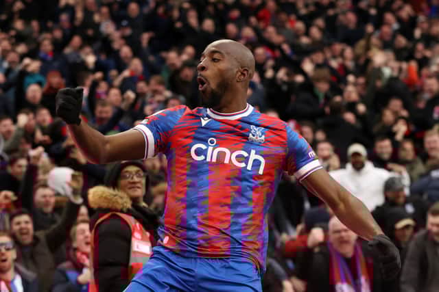 Jean-Philippe Mateta of Crystal Palace celebrates after scoring the team’s second goal during the Premier League match  (Photo by Ryan Pierse/Getty Images)