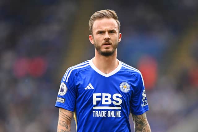 James Maddison of Leicester looks on during the Premier League match (Photo by Michael Regan/Getty Images)