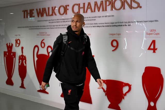 Liverpool’s Fabinho on the Anfield Walk of Champions ahead of a match